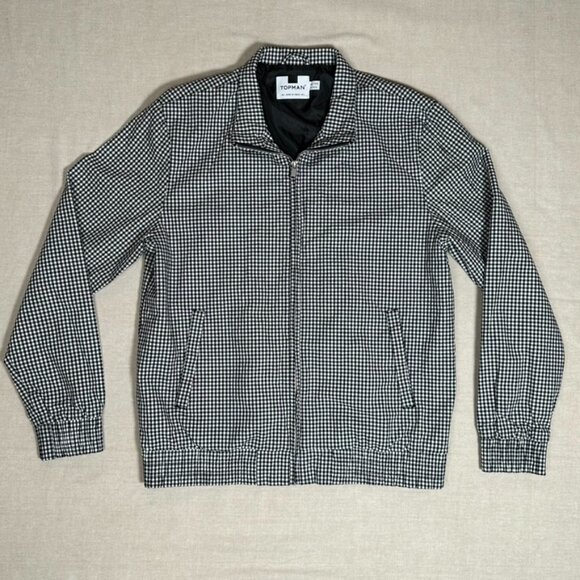 Topman Checkered Bomber Jacket Mens Size L Pockets Gingham Preppy Streetwear - Picture 3 of 10